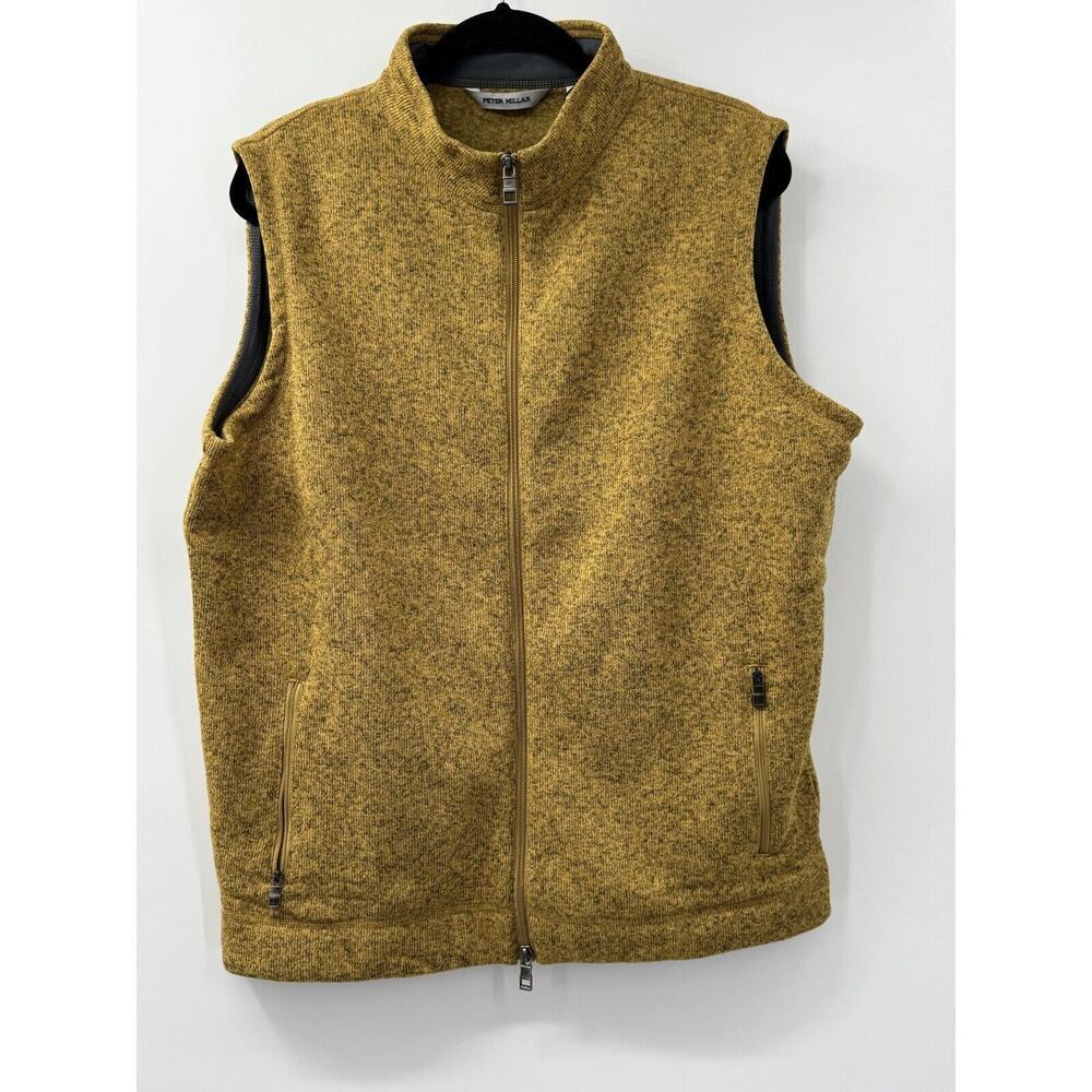 Peter Millar Crown Vest Sweater‎ Men's Large Dijon Knitted Fleece Lined Full-Zip